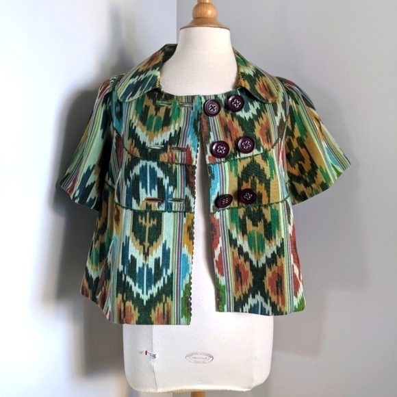 ANTHROPOLOGIE Taikonhu Debonair Cropped Ikat Blazer 10 - Picture 5 of 15